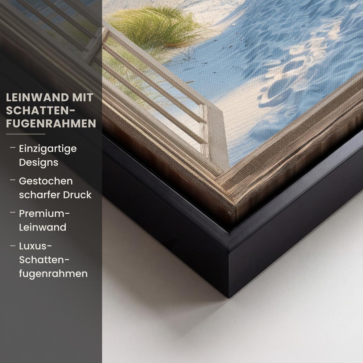 LEINWAND Bilder mit Rahmen - Aussicht - Strand - Fenster - Dünen - Meer - 20x30 - Hellblau, Textil (20/30cm) - MuchoWow