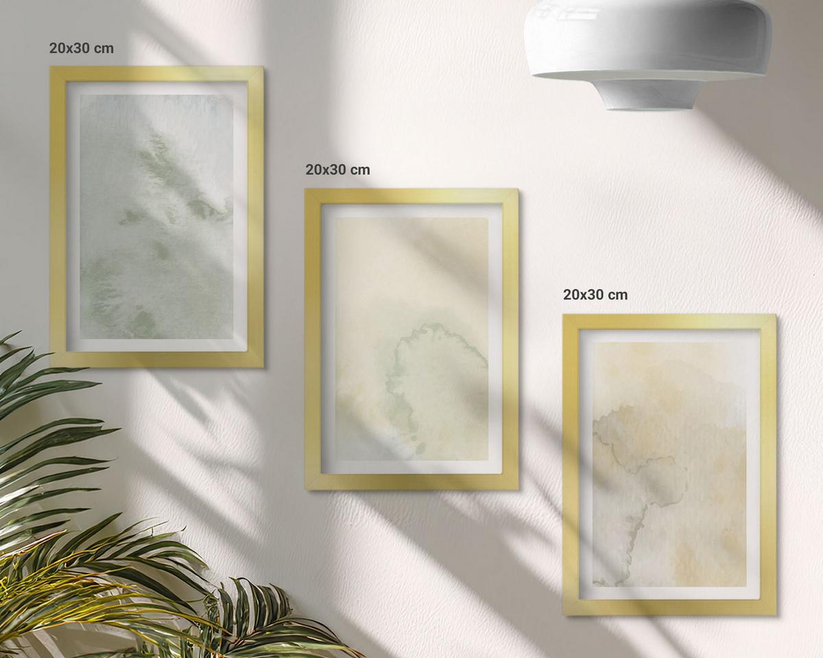 BILDER SET 3er Set - 20x30 cm Goldrahmen - Pastellfarbene Aquarelltexturen - Goldfarben, Kunststoff (20/30cm) - TULUP