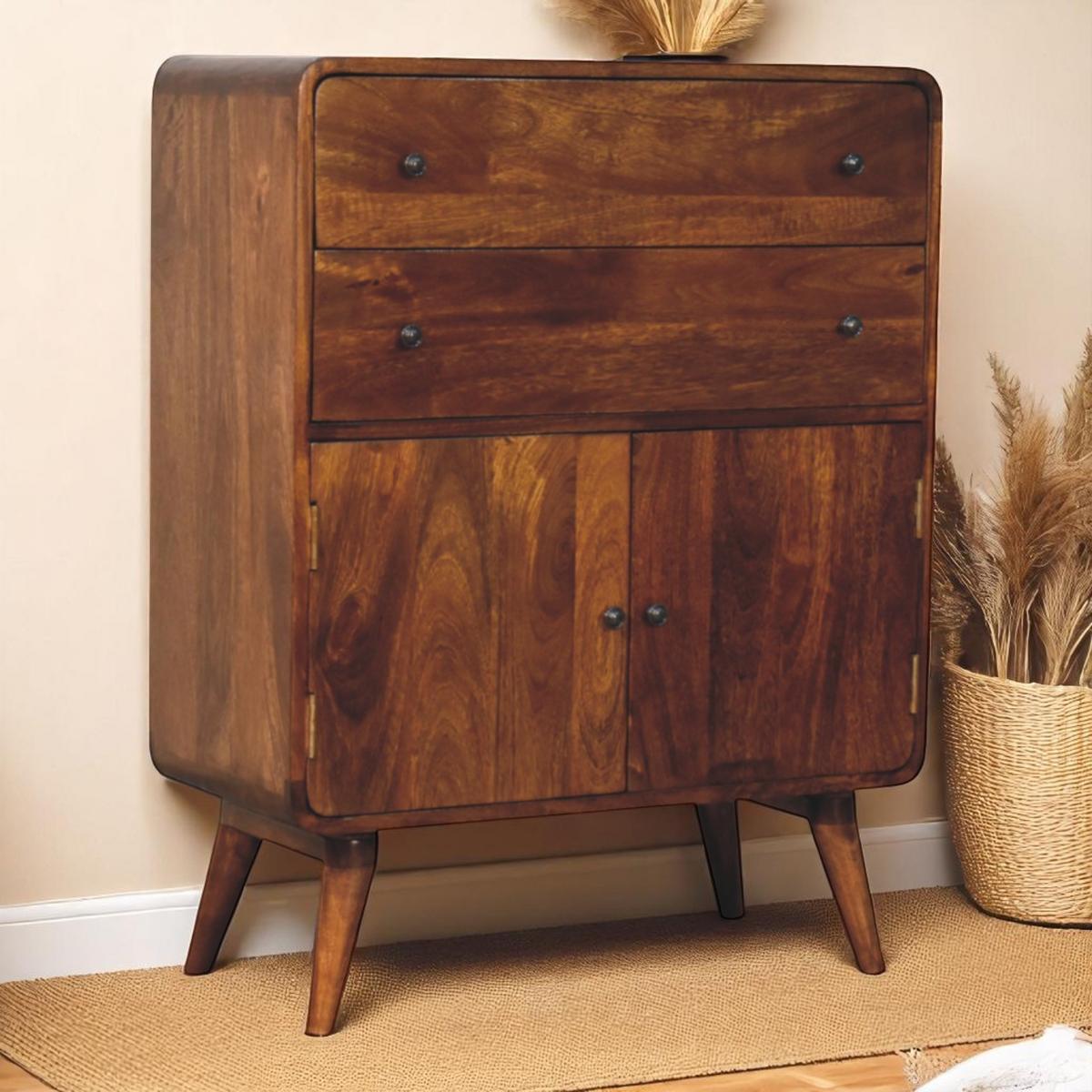 SCHRANK Geschwungener nordischer Charme, Braun - Messingfarben/Braun, Mangoholz/Holz (35/96/75cm) - Artisan Furniture