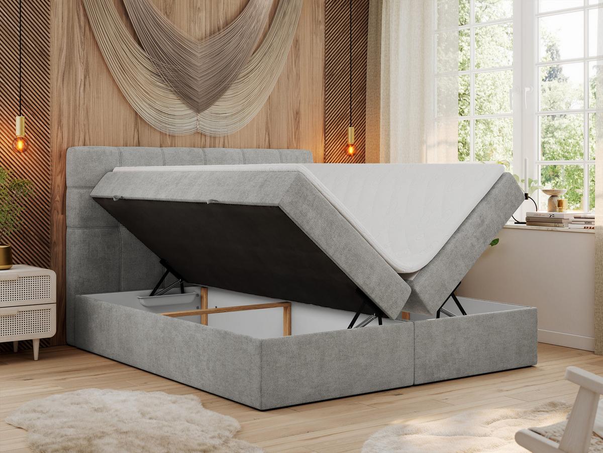 BOXBETT ERNI 140/200 - Hellgrau Strukture - H4 - Hellgrau, Holz/Textil (140/200cm) - MKS