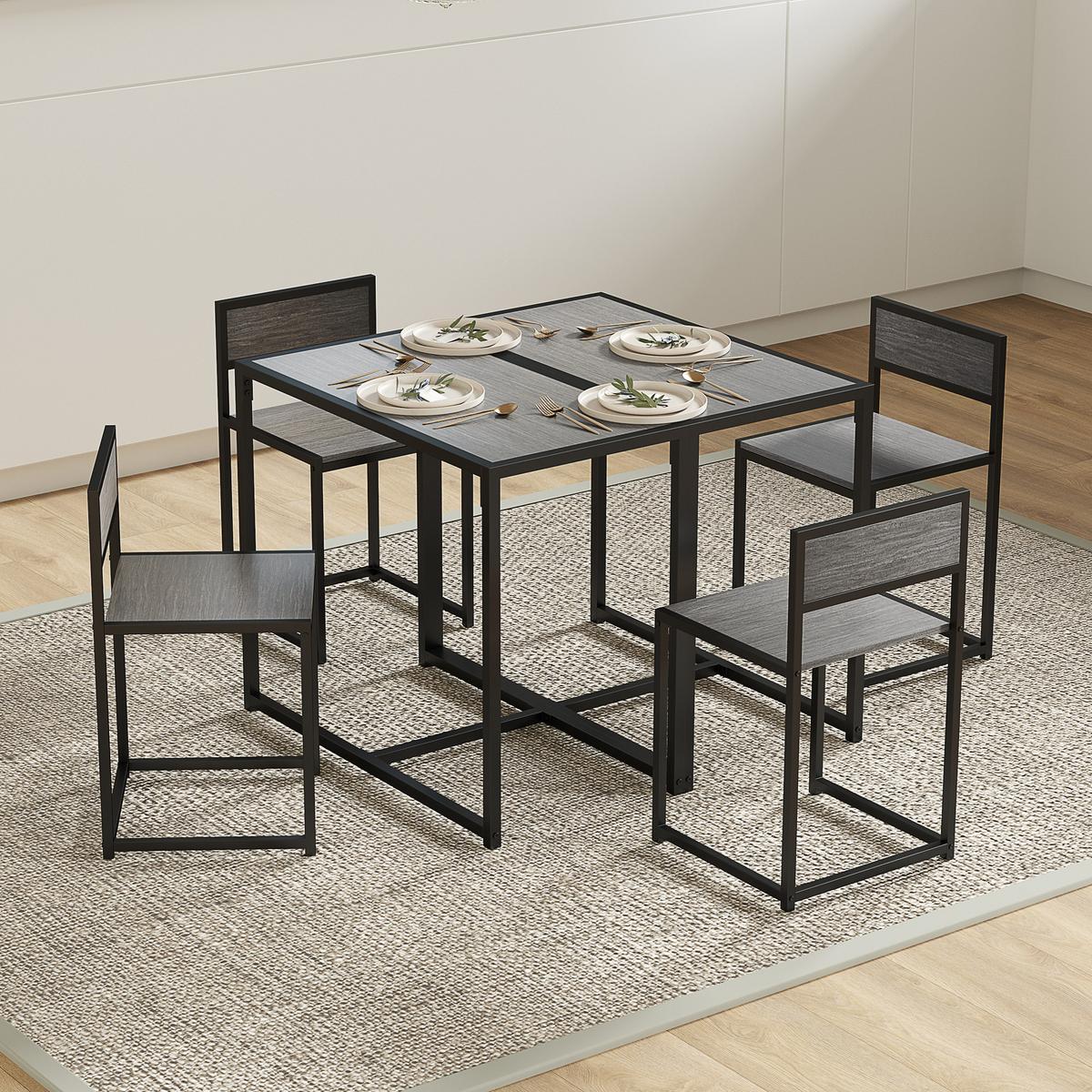 ESSGRUPPE 3-teilig aus Metall MDF Grau - Schwarz/Grau, Holzwerkstoff/Metall (47/76/90cm) - HOMCOM