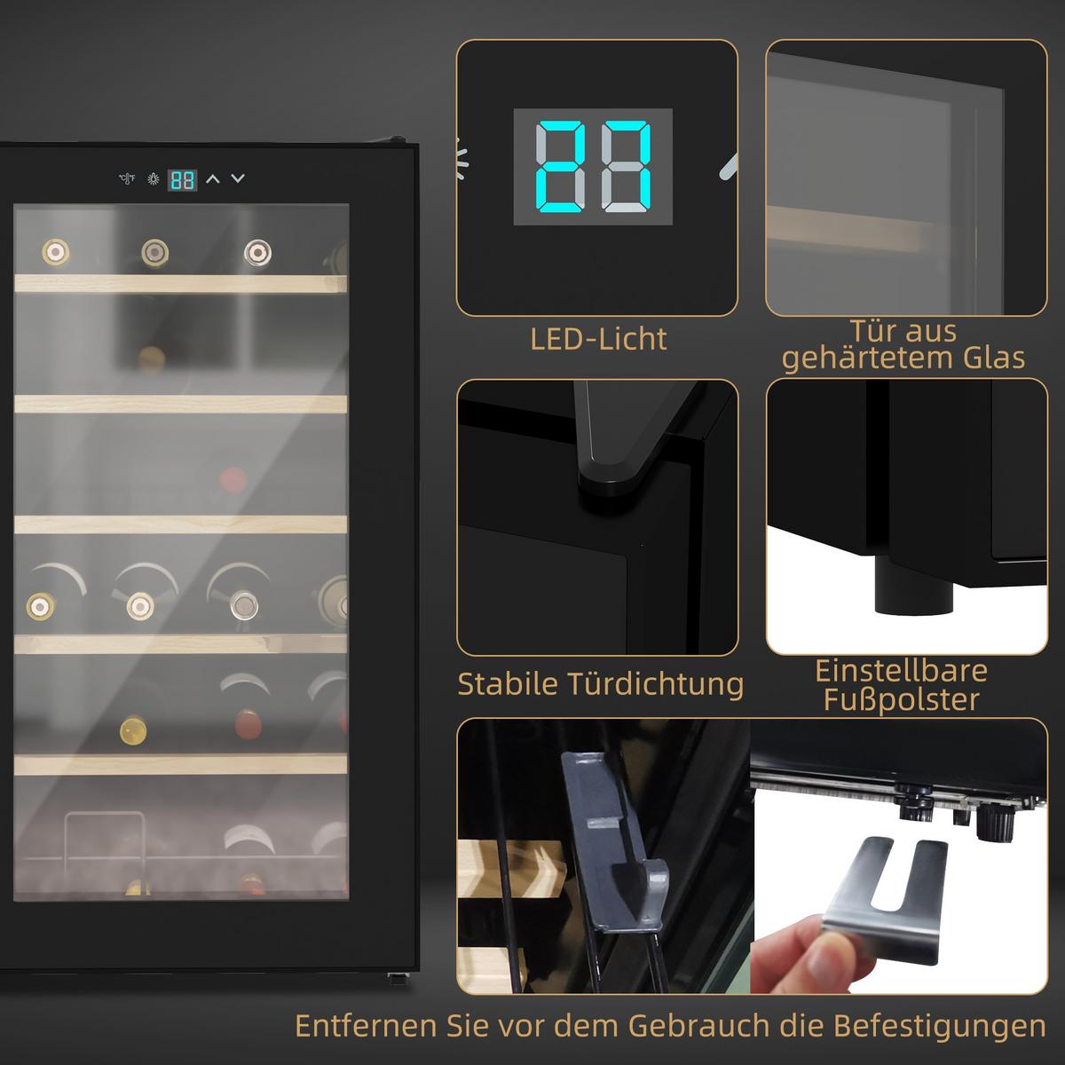 WEINKÜHLSCHRANK Metall Hartglas Schwarz - Schwarz, Metall (45/75/43cm) - HOMCOM