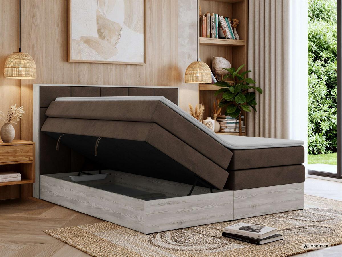 BOXSPRINGBETT ALNOR KING 160/200 - Braun Velvet - Topper Visco - H3 - Schwarz/Braun, Kunststoff/Textil (160/200cm) - MKS