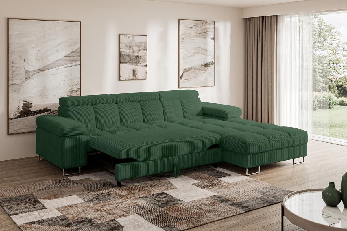 ECKSOFA mit Schlaffunktion Ottomane Rechts COMA L 271x203x79 Grün Cord - Waldgrün, Holzwerkstoff/Textil (203/271cm) - ALTDECOR