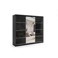 KLEIDERSCHRANK mit Spiegel-Schiebetüren und Aluminium-Leisten, LED-Beleuchtung - VIVONA - 240 cm Schwarz - Schwarz, Holzwerkstoff (150/216/61cm) - ALTDECOR