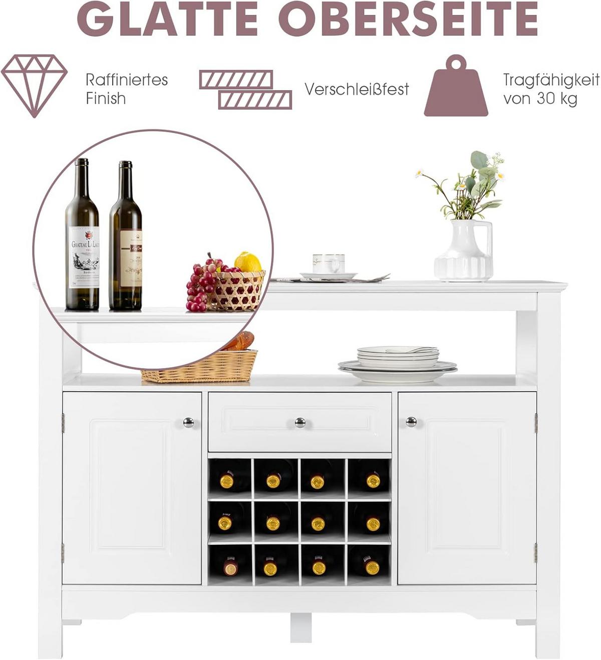 KÜCHENSCHRANK Sideboard Weiß - Weiß, Holz (8.5/83cm) - COSTWAY