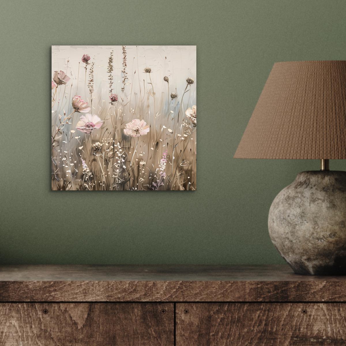 METALLBILD Blumen - Rosa - Modern - Beige 20x20 cm - Beige, Metall (20/20cm) - MuchoWow