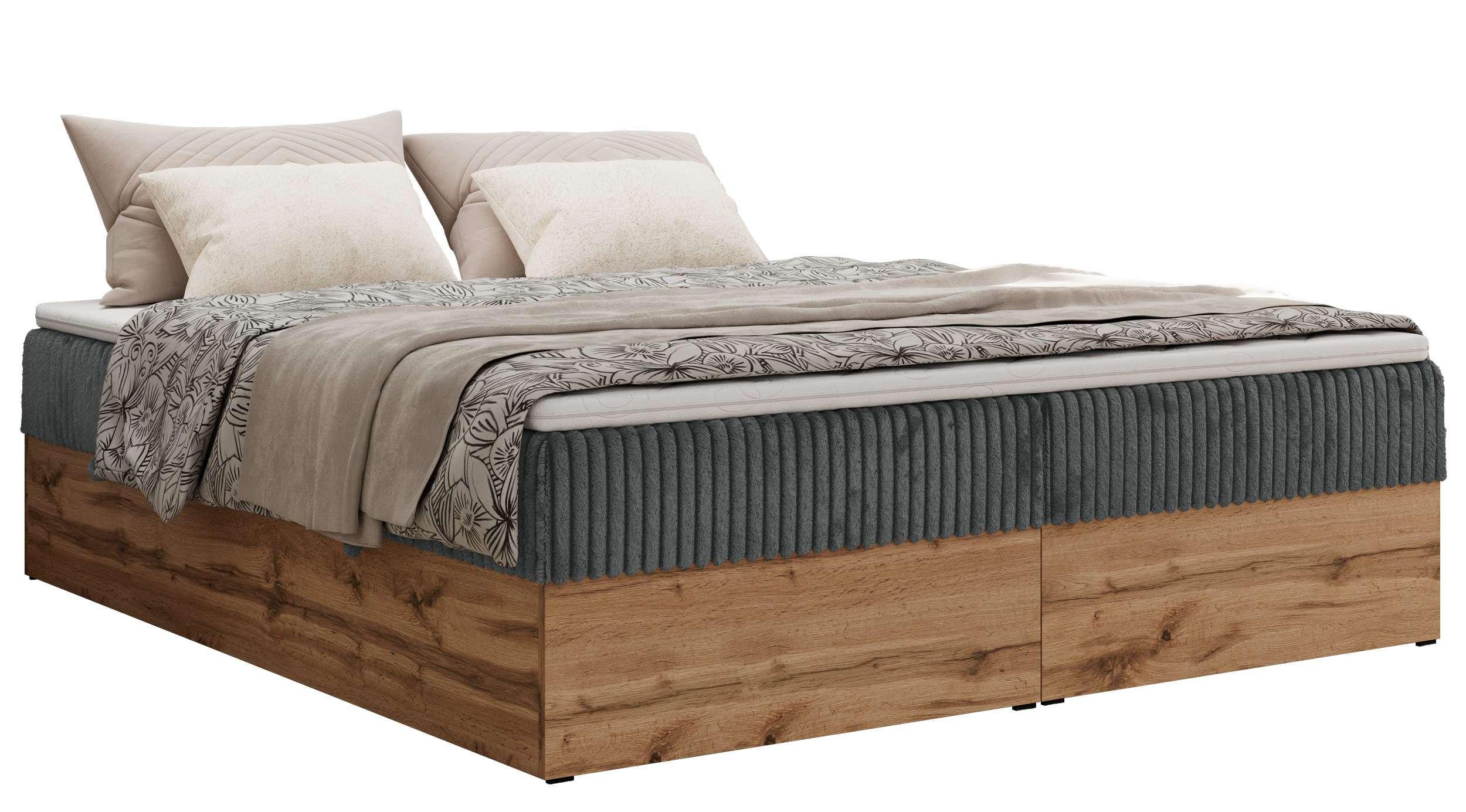 BOXBETT WOOD ZERO 180/200 - Grau Cord - H3 - Topper T25 - Grau, Textil (180/200cm) - MKS