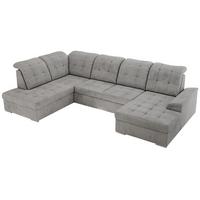 WOHNLANDSCHAFT MADRITO U - Hellgrau Velorus - Links - Silberfarben/Hellgrau, Textil/Metall (204/89/323cm) - MKS
