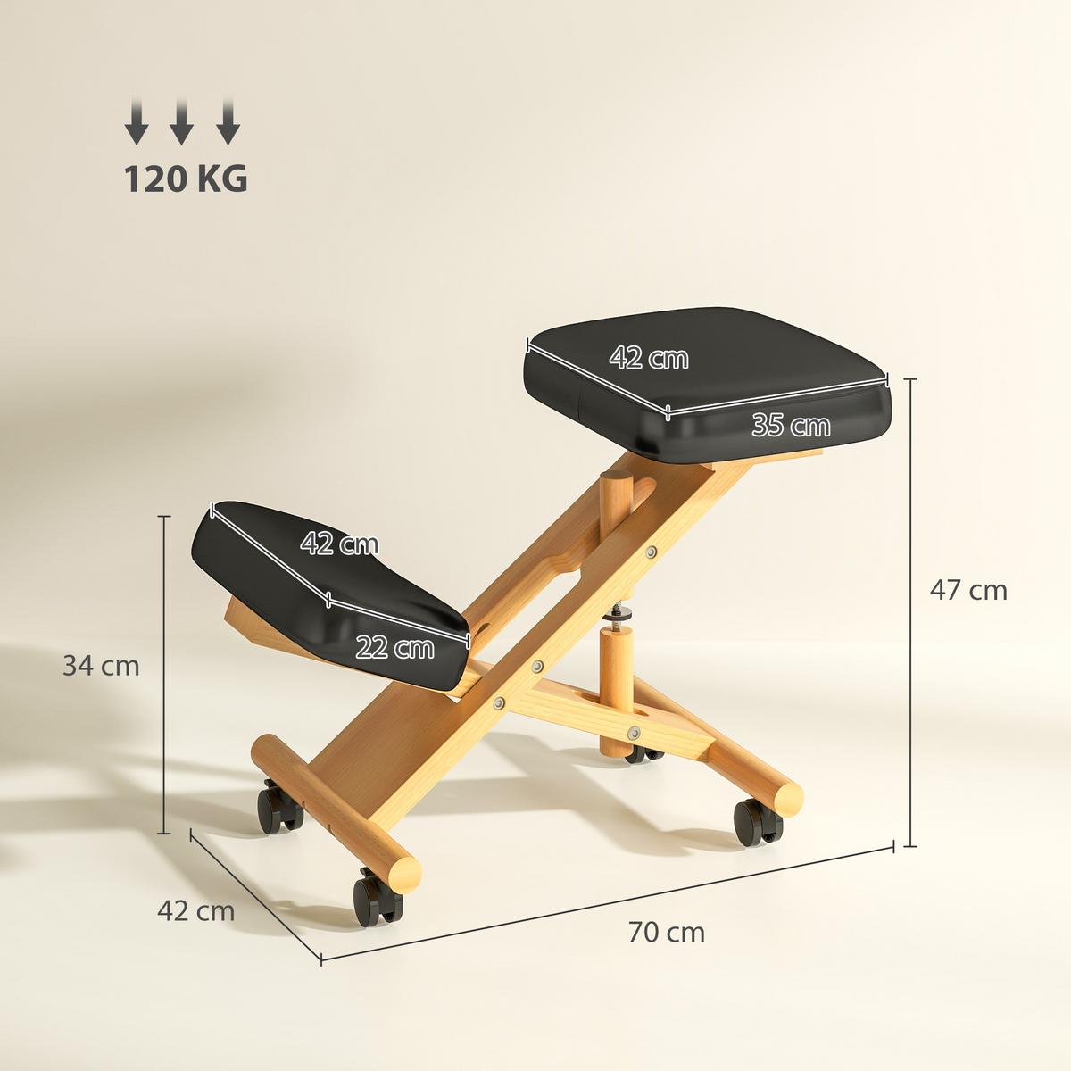 KNIESTUHL Kunstleder Gummibaumholz Schwarz - Schwarz, Holz (42/47/70cm) - HOMCOM