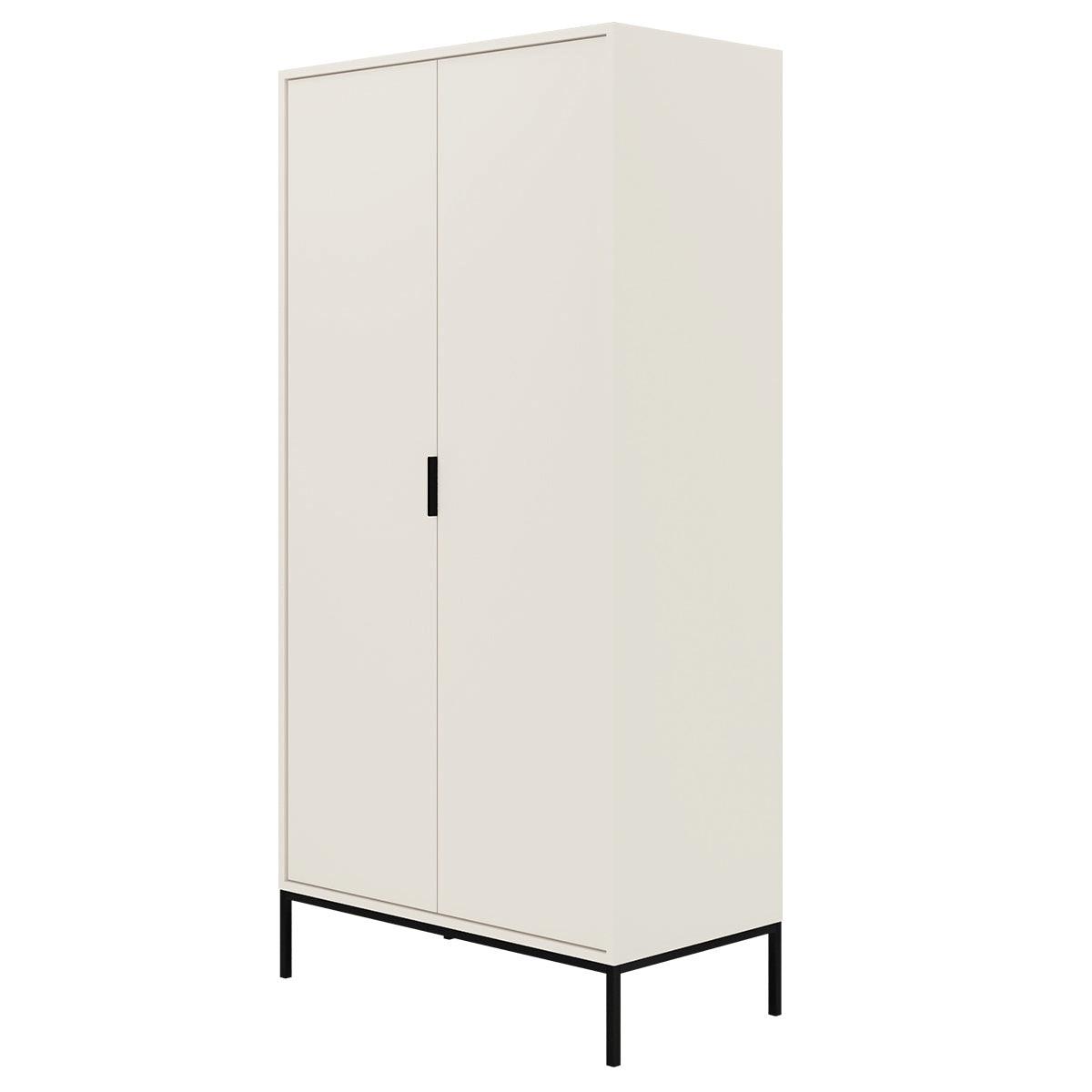 KLEIDERSCHRANK 2 Türen Seattle Weiß und Schwarz - Weiß, Holzwerkstoff (100/205.4/55cm) - Petits-meubles