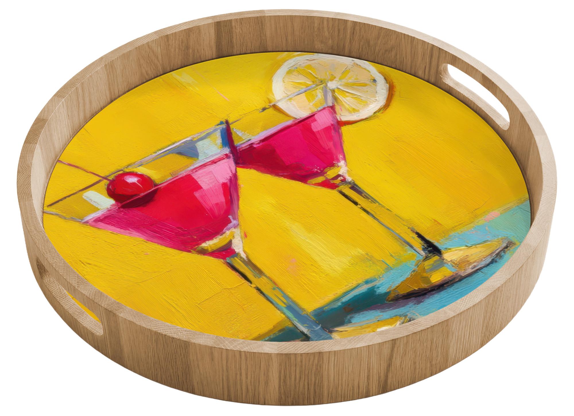 TABLETT Gläser - Cocktail - Zitrone - Kirsche 40x40 cm - Gelb, Holz (40/5/5cm) - OnlyWow