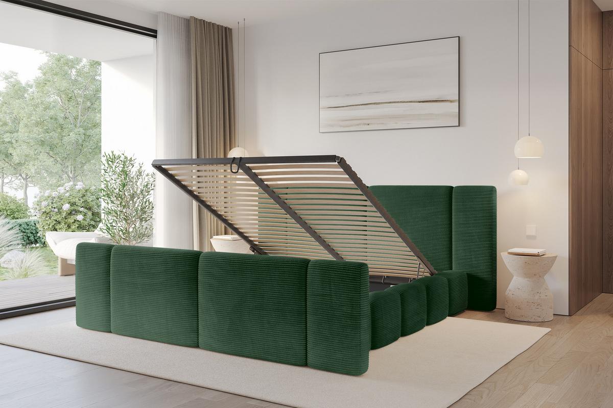 POLSTERBETT mit Bettkasten, Fußteil und Lattenrost, Boxbett ohne Matratze - NILO-Z 140x200 Grün - Grün, Holzwerkstoff/Textil (140/200cm) - ALTDECOR