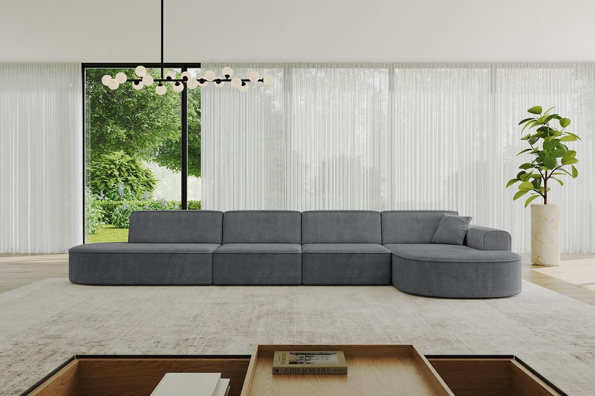 ECKSOFA Ottomane Rechts MARI-L3 - 413x171x79 cm Dunkelgrau Cord - Dunkelgrau/Schwarz, Holzwerkstoff/Kunststoff (171/413cm) - ALTDECOR