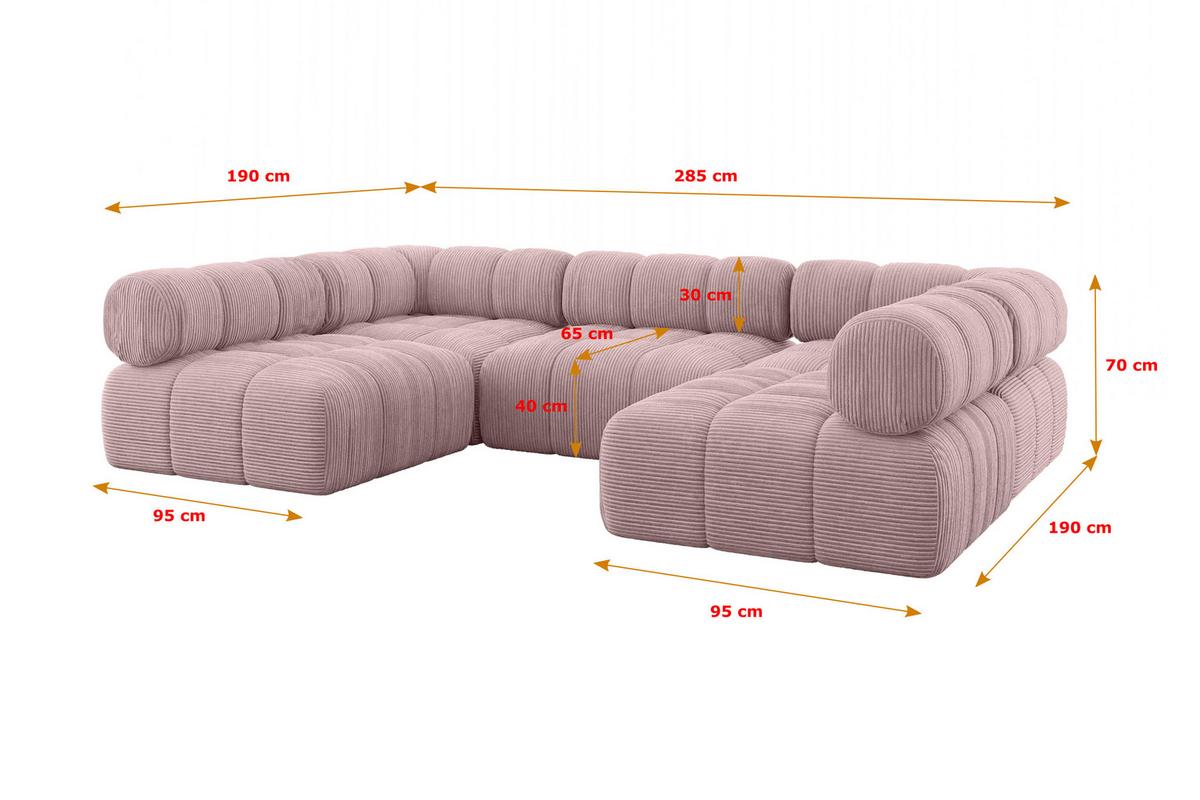 WOHNLANDSCHAFT modulares Sofa Garvo-U1 - 285x190x70 cm Rosa Cord - Rosa, Holzwerkstoff/Textil (285/70/190cm) - ALTDECOR