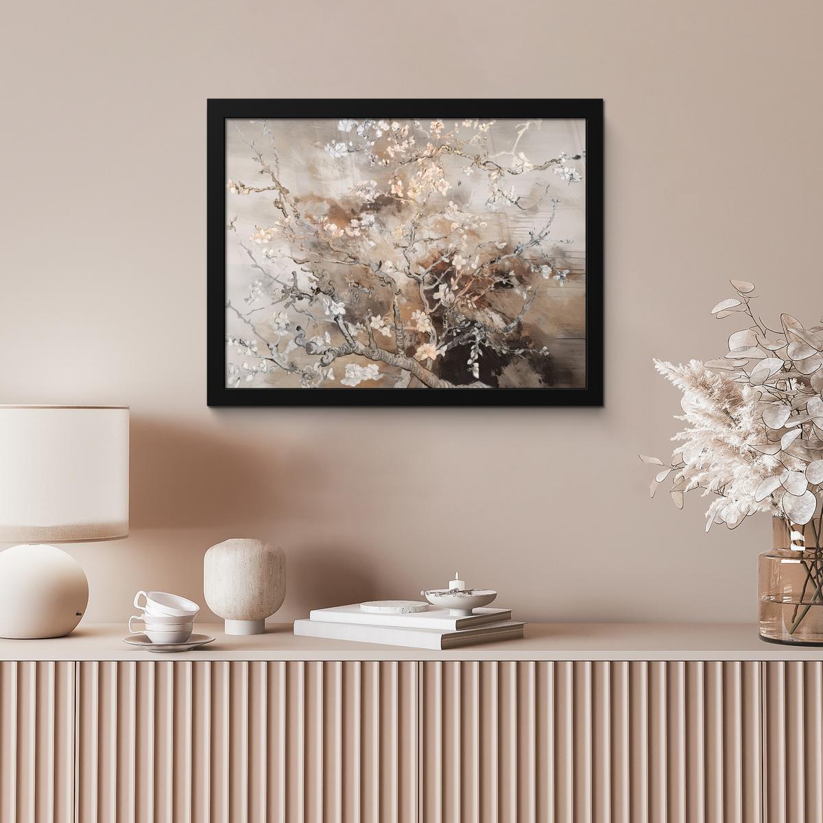 POSTER MIT RAHMENGERAHMTES BILD Mandelblüte - Kunst - Van Gogh - Beige - Abstrakt 40x30 cm - Braun, Papier (40/30cm) - MuchoWow