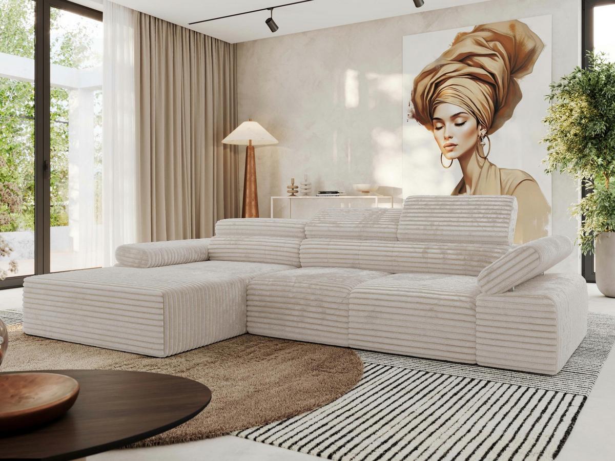 ECKSOFA RILASSO L Beige Cord - links - Beige/Schwarz, Kunststoff/Textil (296/174cm) - MKS