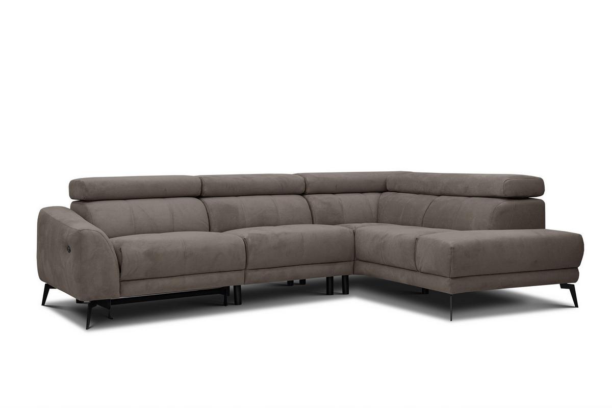 ECKSOFA LARS 5-Sitzer, 1 Relax, verstellbare Kopfstützen, taupe - Taupe/Schwarz, Holzwerkstoff/Textil (284/201cm) - Wozimo