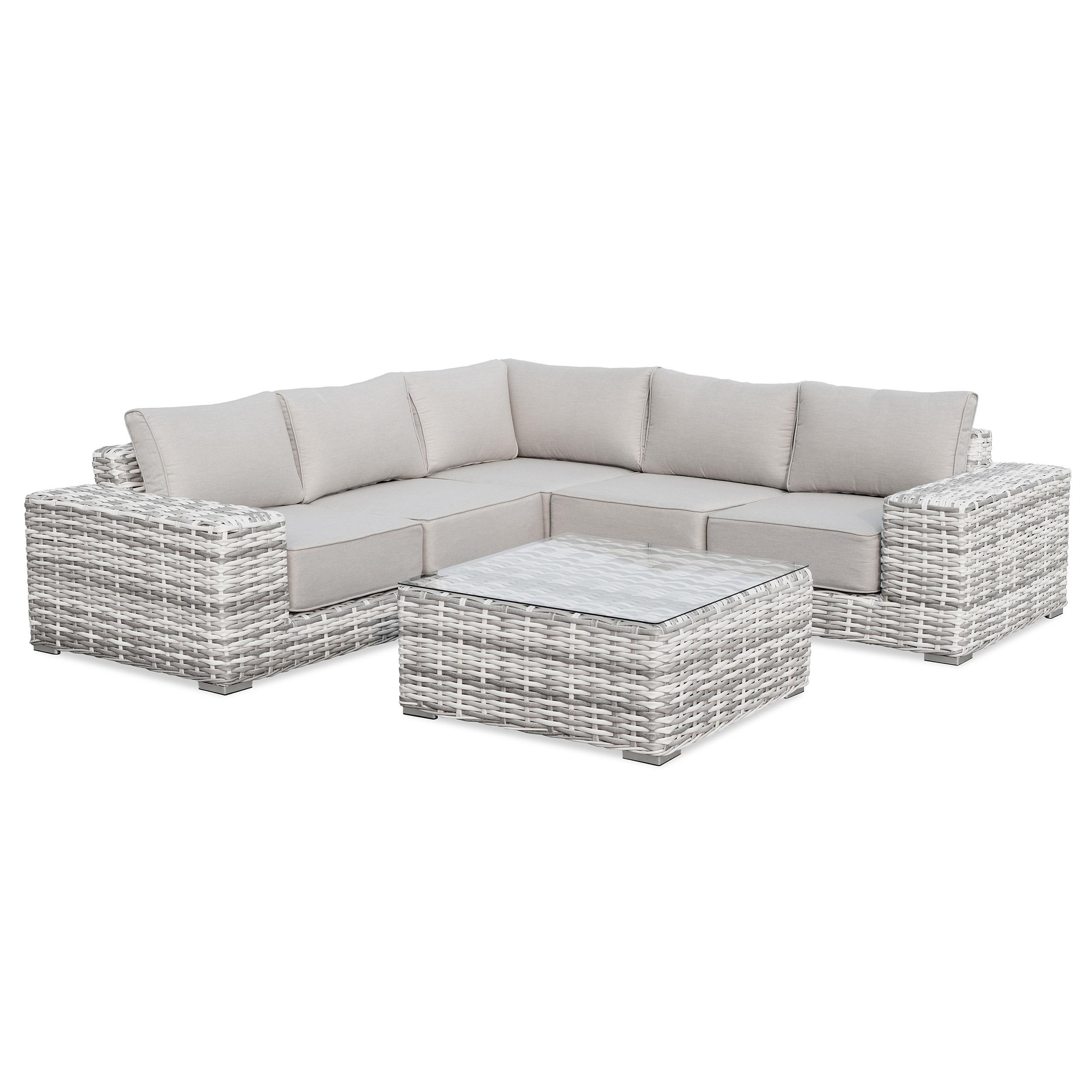 GARTENSET Solaris aus Technorattan, mit Ecksofa und Kaffeetisch, Hellgrau - Grau, Kunststoff/Metall - Beautysofa