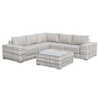 GARTENSET Solaris aus Technorattan, mit Ecksofa und Kaffeetisch, Hellgrau - Grau, Kunststoff/Metall - Beautysofa