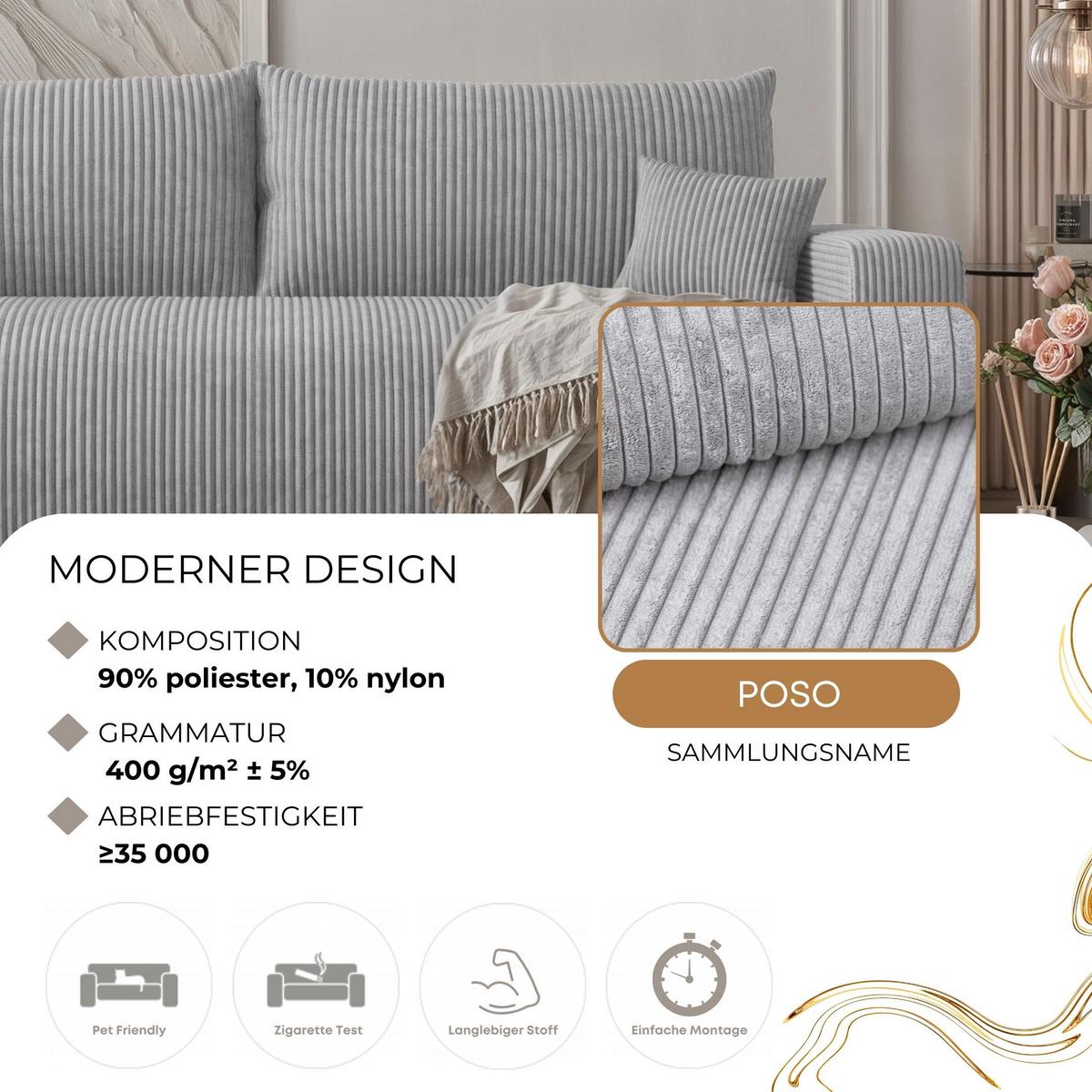 SOFA mit Schlaffunktion, Hellgrau - Hellgrau, Holzwerkstoff (246/79/93cm) - Idohome