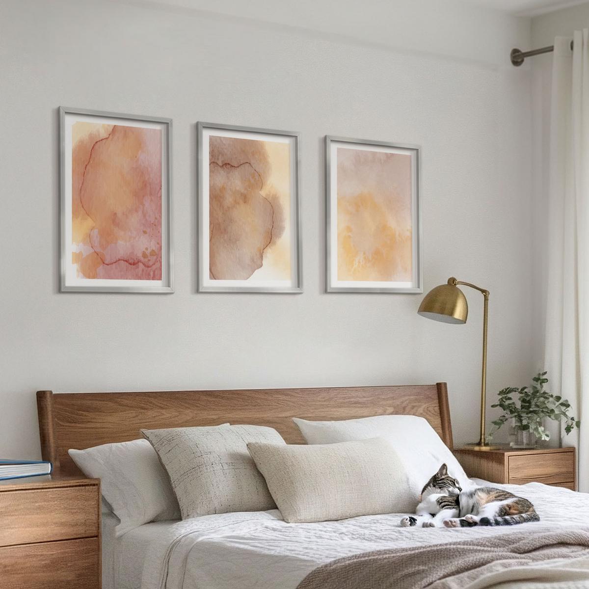 BILDER SET 3er Set - 40x60 cm Silberner Rahmen - Warme, farbenfrohe Aquarelltexturen - Silberfarben, Kunststoff (40/60cm) - TULUP