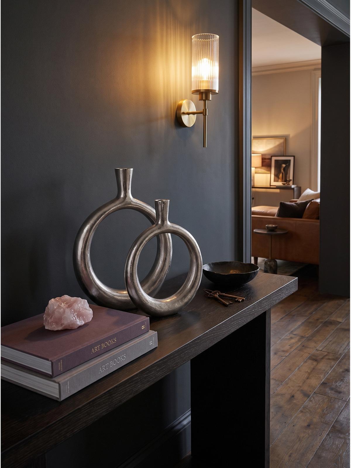 VASEN 2er-Set BAVENO, Aluminium, handgefertigt, Silber, 35 x 7 x 45 cm - Silberfarben, Metall (45cm) - KADIMA DESIGN