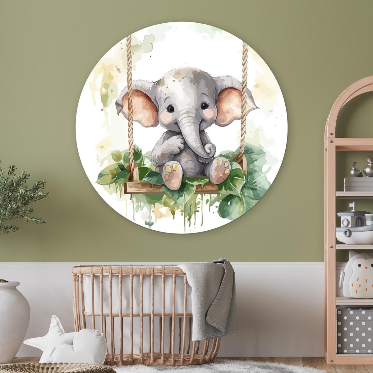 WANDBILD Elefant - Tier - Kinder - Dschungel Deko Groß 150x150 cm - Hellgrau, Kunststoff (150/150cm) - MuchoWow