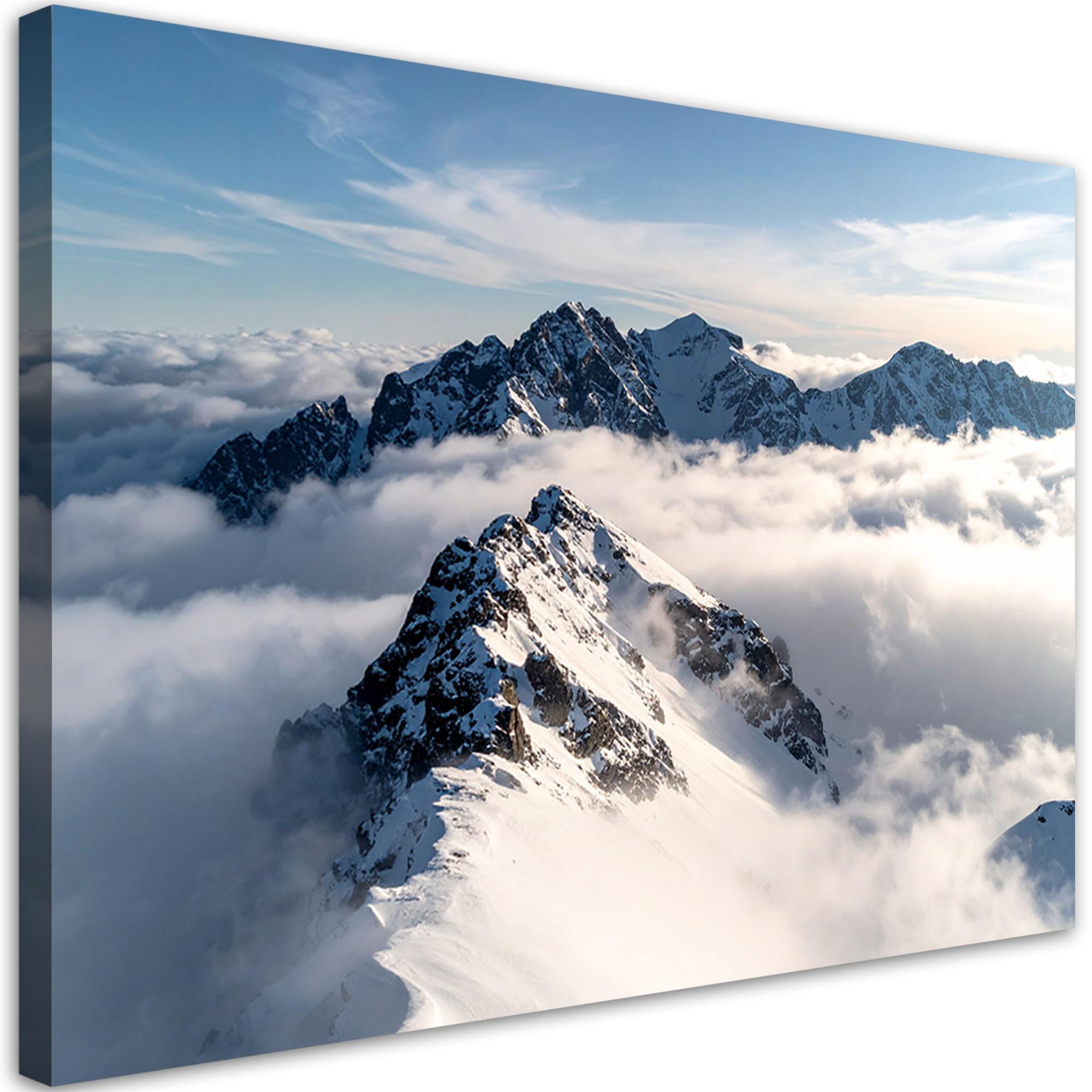 LEINWANDBILD Schneebedeckte Berggipfel Panorama 100x70cm - Weiß, Textil (100/70cm) - Feeby