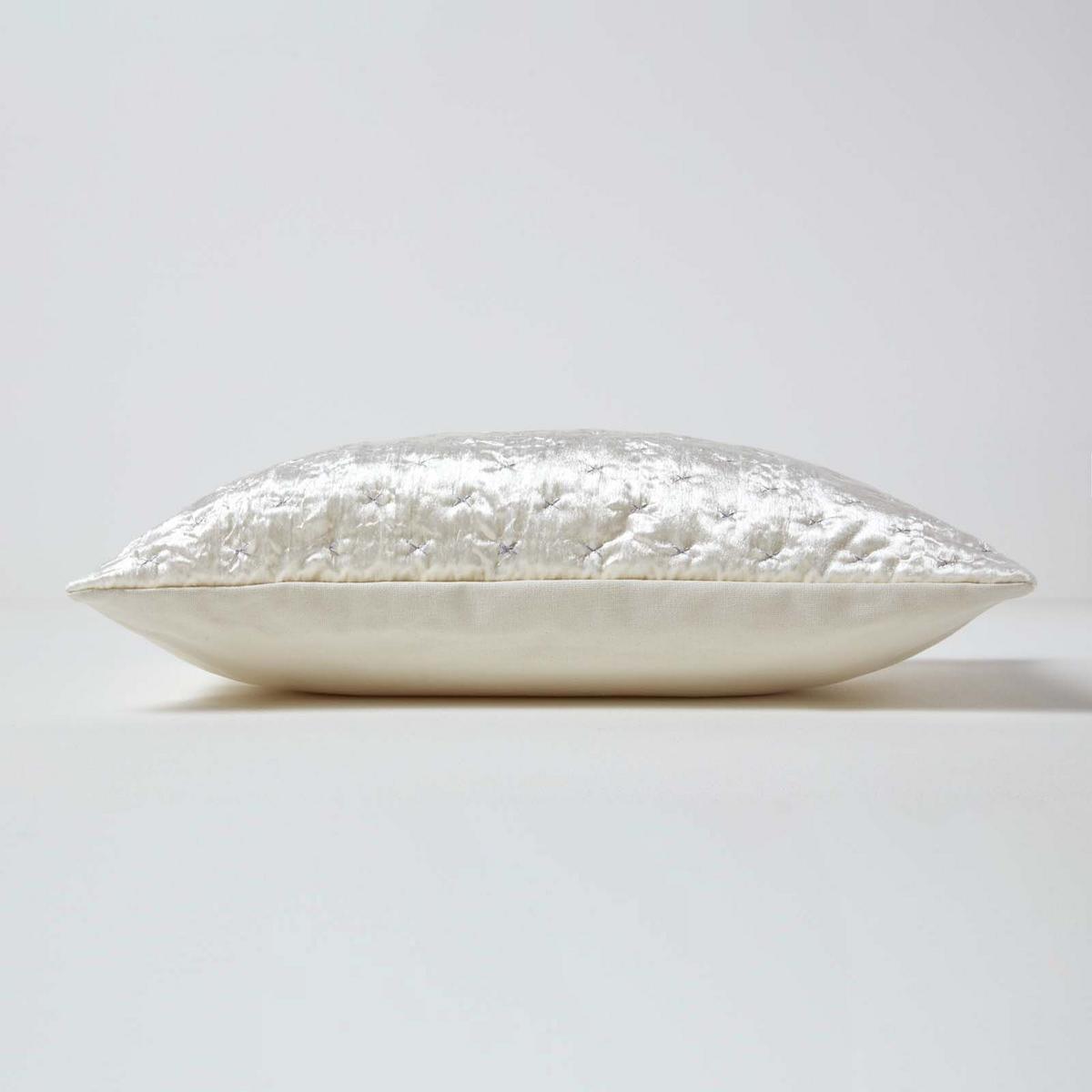 KISSENHÜLLE Pannesamt bestickt 40/40 cm - Creme, Textil (40/40cm) - Homescapes
