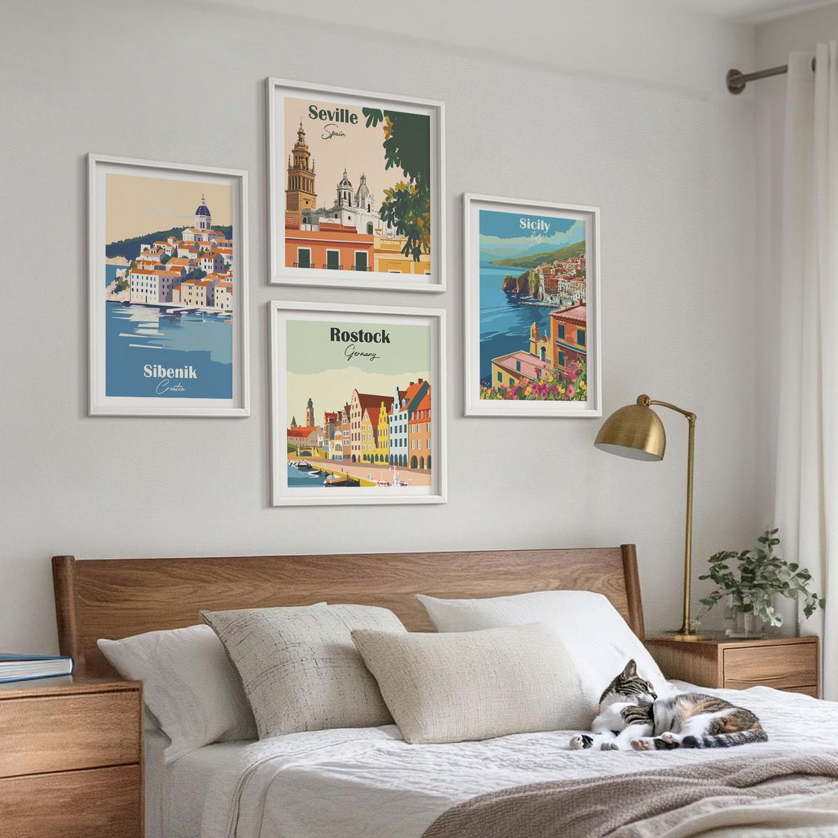 BILDER SET 4er Set - 50x50 cm & 40x60 cm Weißer Rahmen - Landschaften europäischer Städte - Weiß, Kunststoff (50/50cm) - TULUP