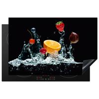 HERDABDECKPLATTE Wasser - Obst - Orange - Erdbeere - Kirsche - Schwarz Induktionsmatte 81x52 cm - Orange, Kunststoff (81/52/0.2cm) - MuchoWow
