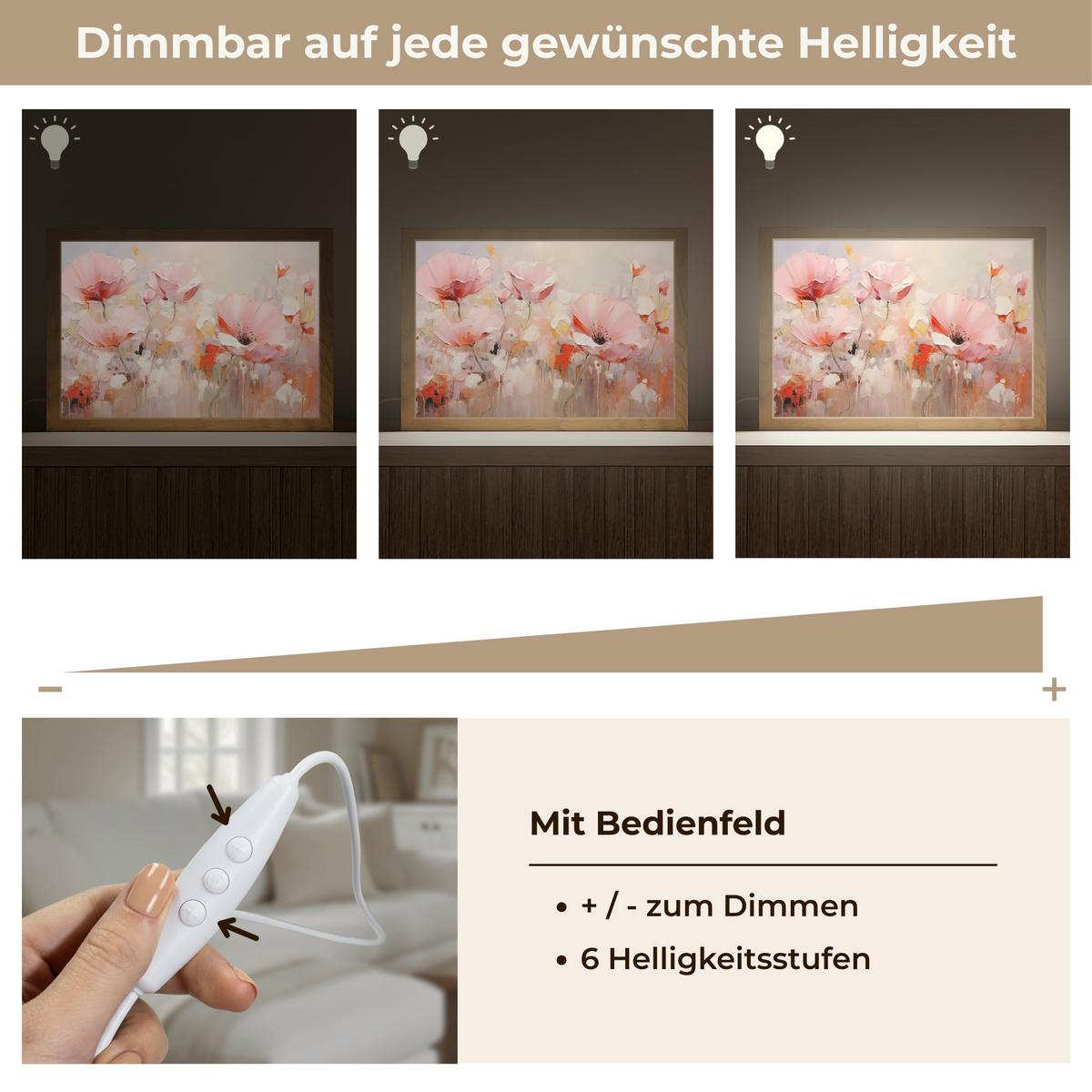 TISCHLEUCHTE Blumen - Aquarell - Rosa - Abstrakt - Kunst 30x20 cm - Anthrazit, Holzwerkstoff (8/30/20cm) - OnlyWow