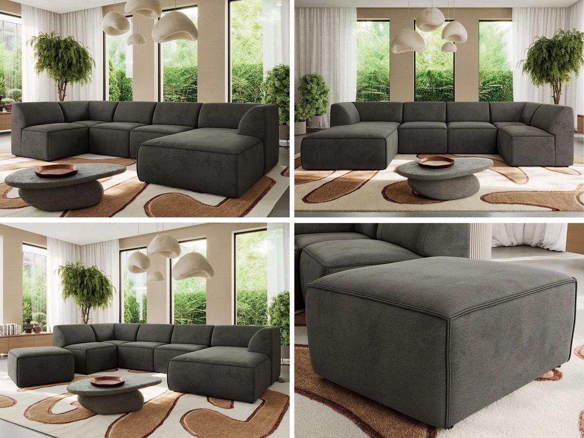 WOHNLANDSCHAFT MODARO U 6M - Dunkelgrau Velvet - Rechts - Dunkelgrau/Schwarz, Textil (345/78/180cm) - MKS