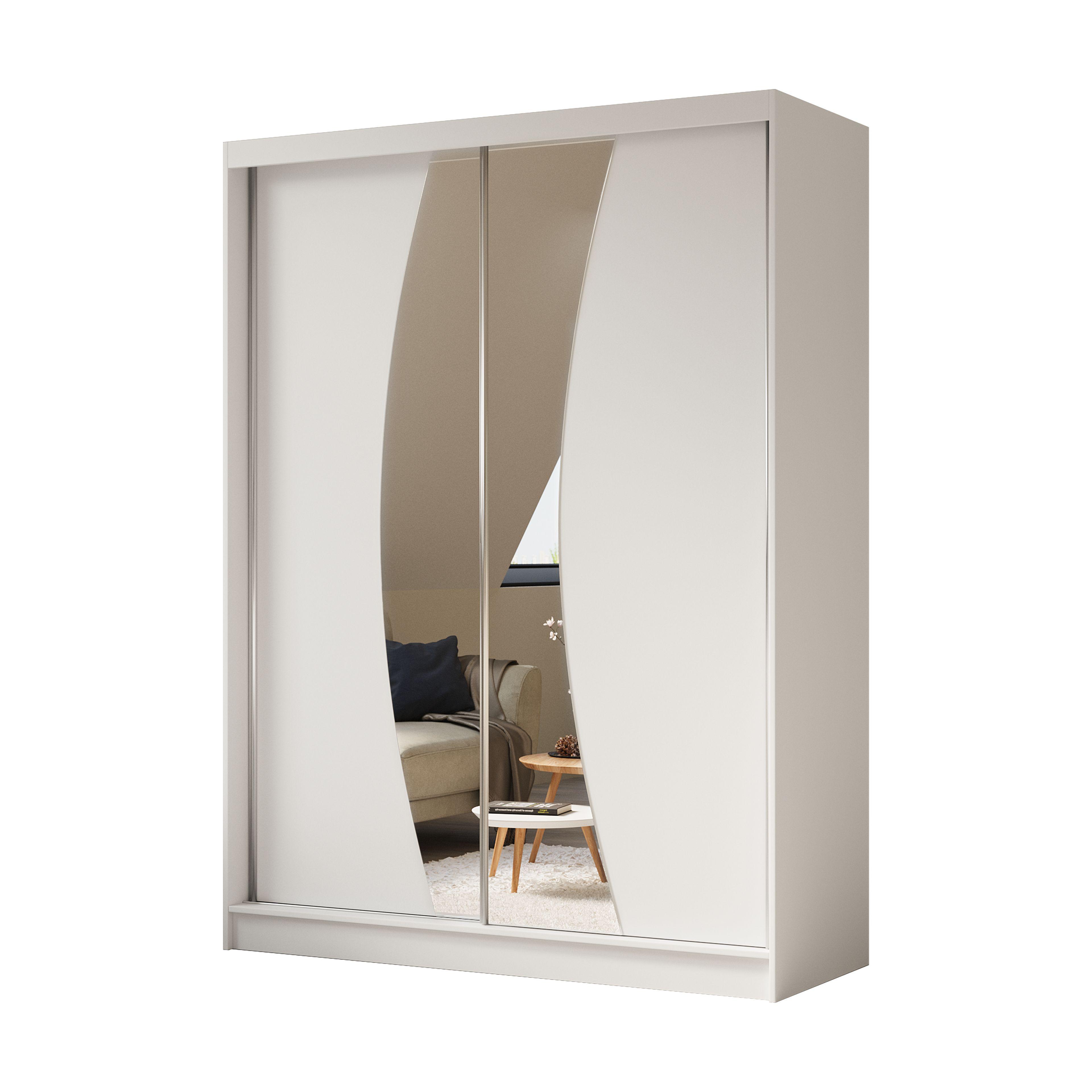 SCHWEBETÜRENSCHRANK VOCE 160/216/61 cm 2-türig mit Spiegel Weiß - Weiß, Holzwerkstoff (160/216/61cm) - MASSENO
