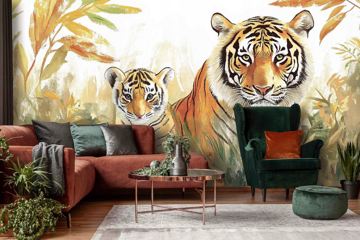 FOTOTAPETE Kinderzimmer Tiere Tiger 200x140 - Multicolor, Papier (200/140cm) - Wallarena