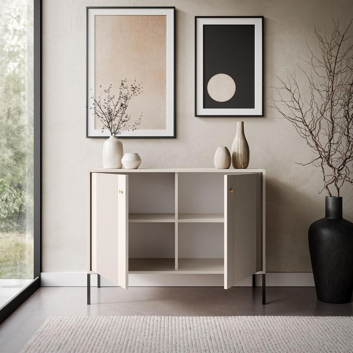 KOMMODE VIVALDI 2D mit geriffelten Fronten - Kaschmir, Holzwerkstoff (105/79/39cm) - Lookway