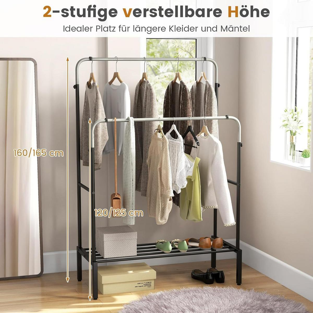 KLEIDERSTÄNDER 125cm Schwarz - Schwarz, Metall (108/125/50cm) - COSTWAY