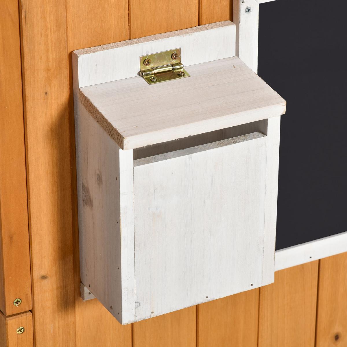 SPIELHAUS für Kinder Holz Kinderspielhaus mit Fenster Briefkasten Blumentopfrack - Naturfarben, Holz (108/135.5/122cm) - Outsunny