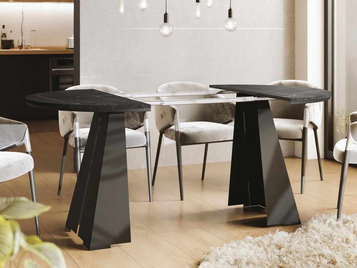 ESSTISCH Kova runder ausziehbarer, Marmor Schwarz 100-180/100/76 cm - Anthrazit/Schwarz, Holzwerkstoff/Metall (100/176/76cm) - WFL GROUP