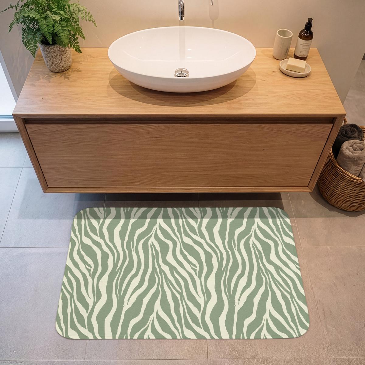 BADEMATTE Zebra - Motiv - Grün 90x60 cm - Salbeigrün, Textil (90/60cm) - OnlyWow