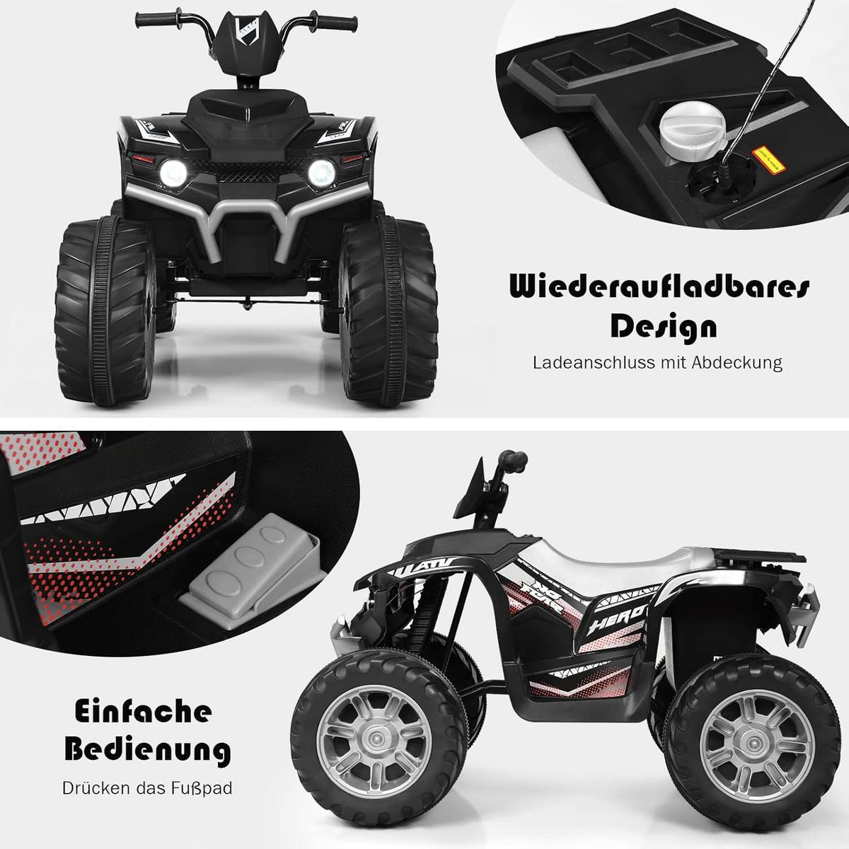 KINDERQUAD 12V Elektro Schwarz - Schwarz, Kunststoff (104/74/67cm) - COSTWAY
