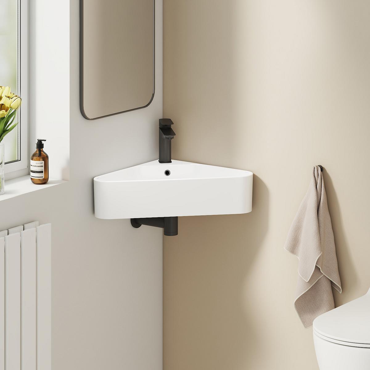 WASCHBECKEN Dreieckig Keramik Aufsatzbecken 56/34,5/13 cm - Weiß, Keramik (56/13/34cm) - EMKE