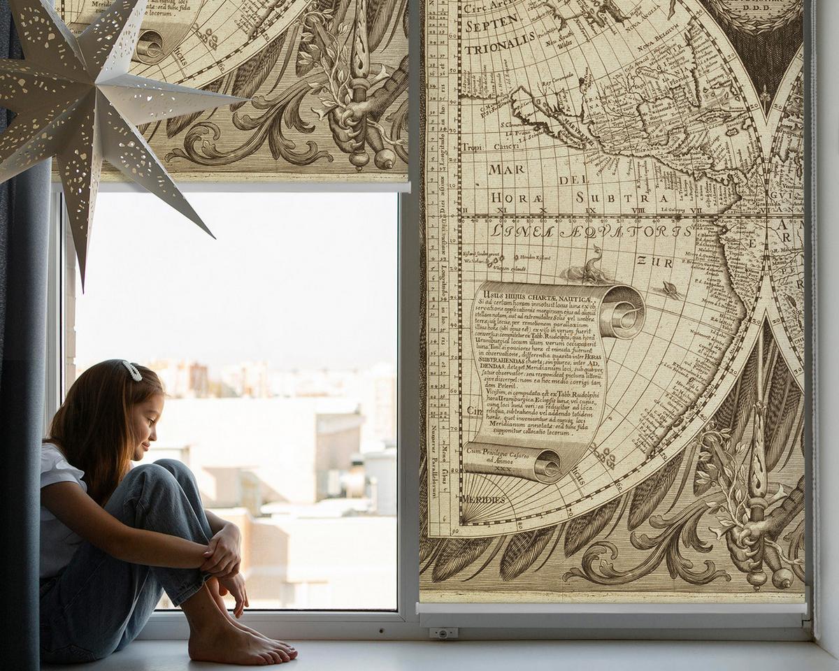 INNENROLLO - Fensterrollo - Rollo - 130x140 cm - Alte Weltkarte - Braun, Kunststoff (130/140/0.5cm) - TULUP