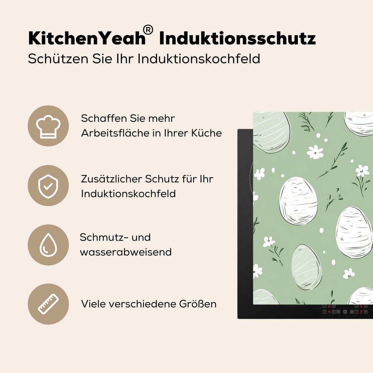 HERDABDECKPLATTE Grün - Eier - Muster Induktionsmatte 83x51 cm - Waldgrün, Kunststoff (83/51.5/0.2cm) - MuchoWow