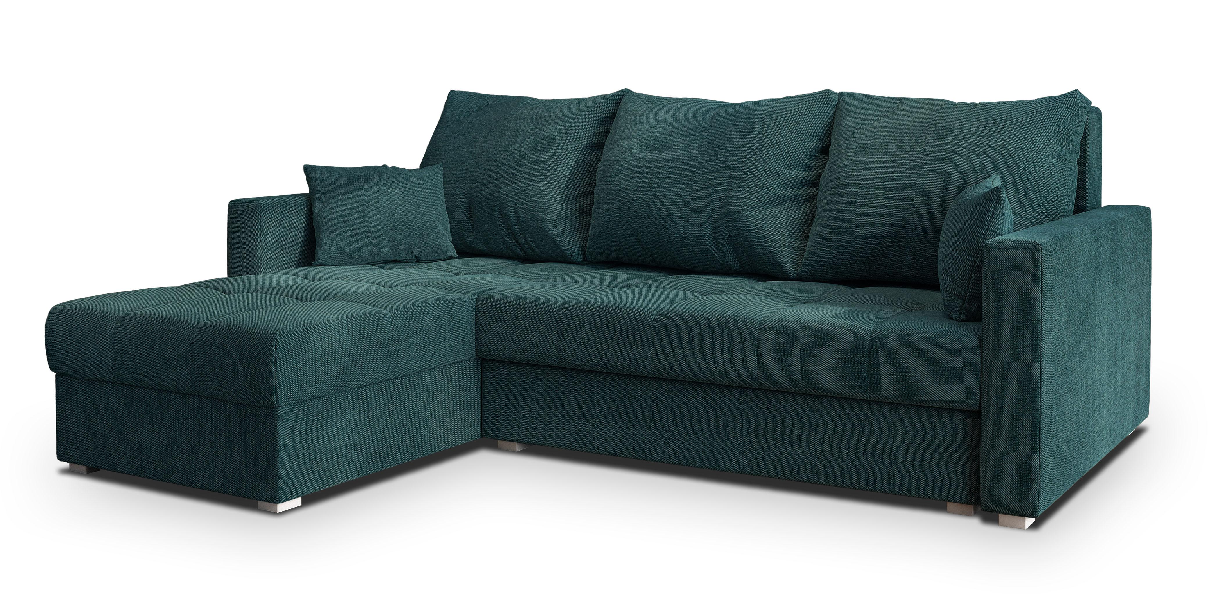 ECKSOFA NIDA Petrol Geflochtener Stoff mit Schlaffunktion - Petrol, Holz (220/143cm) - MASSENO