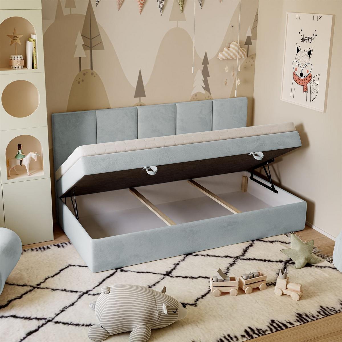 BOXSPRINGBETT ELZA MINI mit Topper 100x200 cm Jasmine 73 - Blau, Textil - Lookway