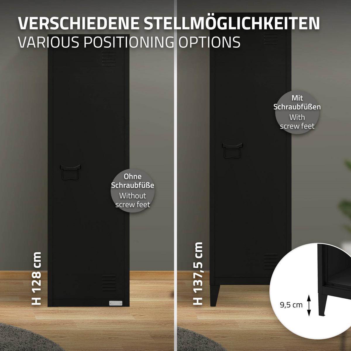 AKTENSCHRANK hoch 38x38x137,5 cm Schwarz aus Stahl - Schwarz, Metall (38/137.5/38cm) - ML-DESIGN