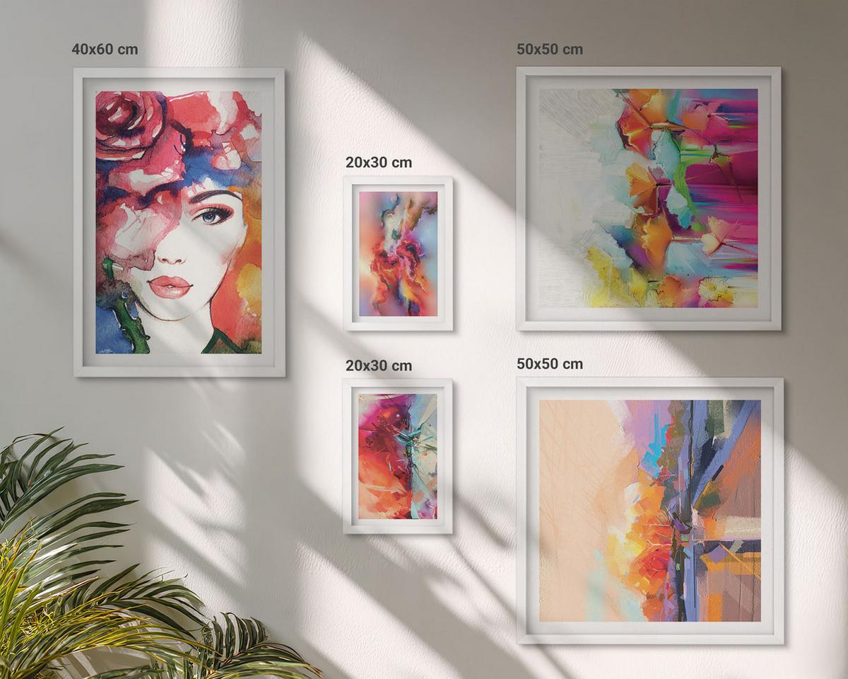 BILDER SET 5er Set - 50x50 cm & 20x30 cm & 40x60 cm Weißer Rahmen - Italienische Flüsse, Hügel, Straße - Weiß, Kunststoff (40/60cm) - TULUP