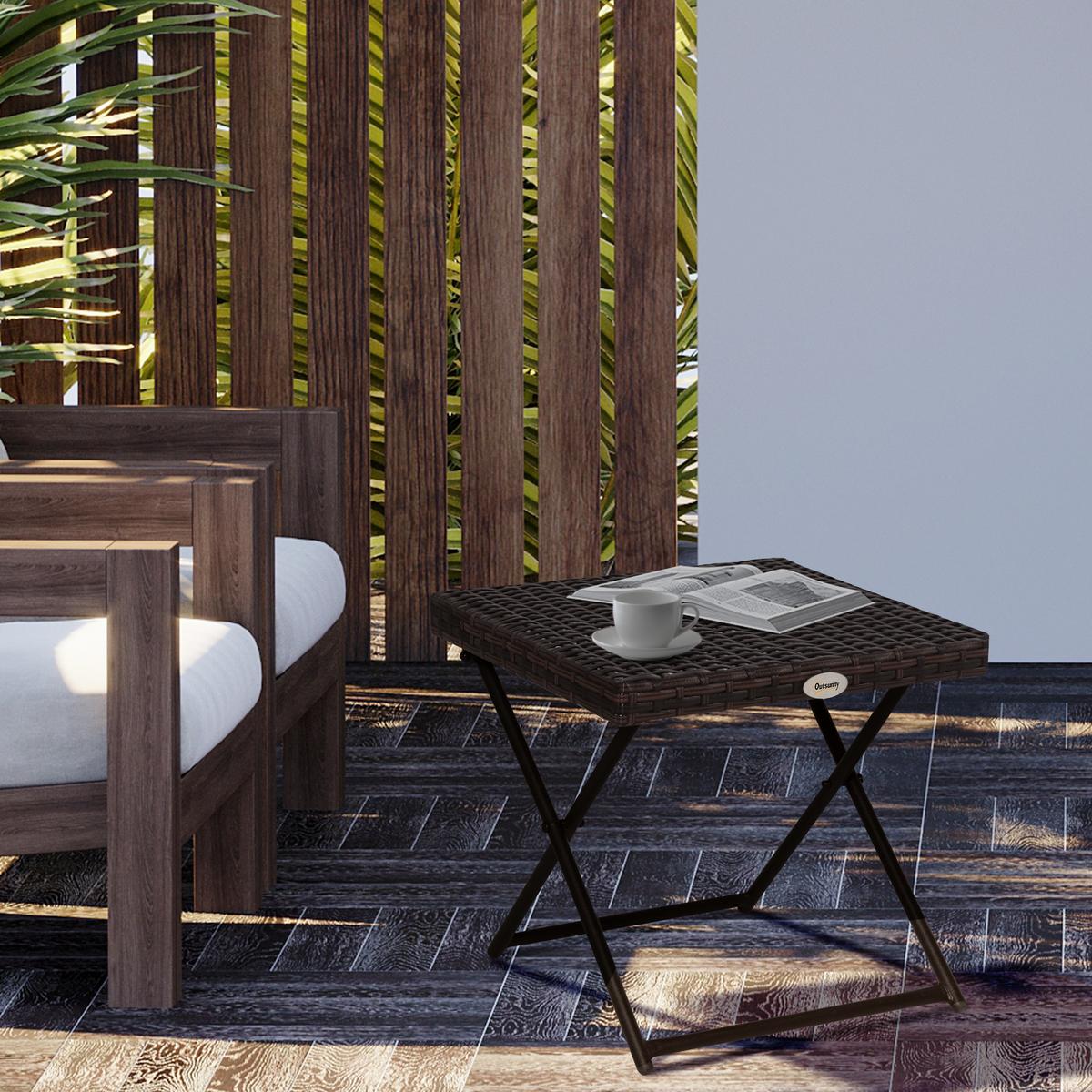 GARTENKLAPPTISCH, Braun, Stahl, PE-Rattan - Braun, Kunststoff (40/40/40cm) - Outsunny